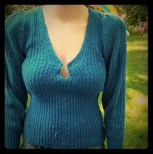 Vintage 1970 Blue Littlewood & Green Sweater Small
